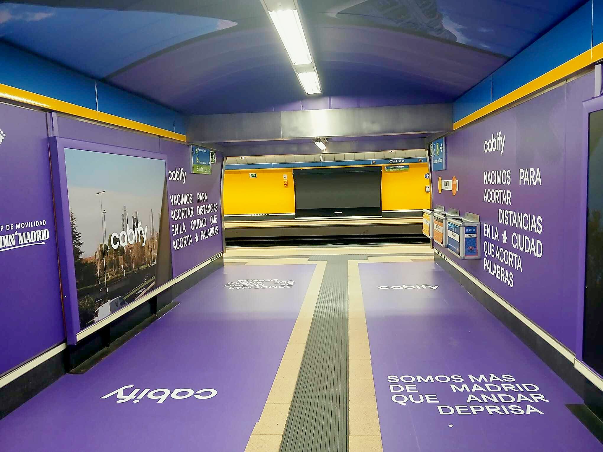 Corridor with wall posters and floor graphics