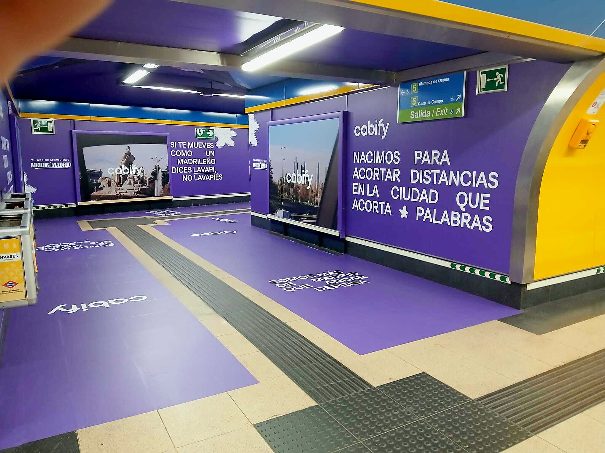 Wide view of the branded corridor and exit signage