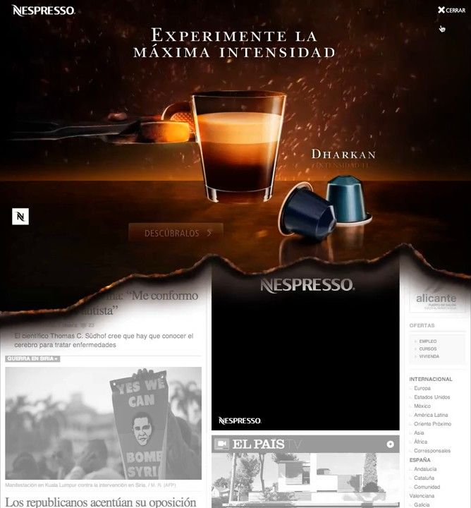 The ad burns through the page and opens a dark, intense scene